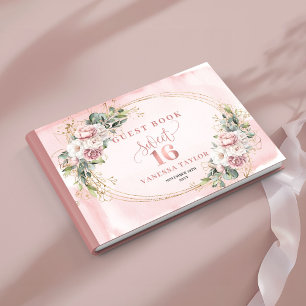 Boho Chic Blush Pink Floral Sweet Sixteen Sign In Guest Book