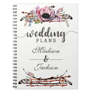 Boho Chic Blush Pink Floral Wedding Planner Notebook