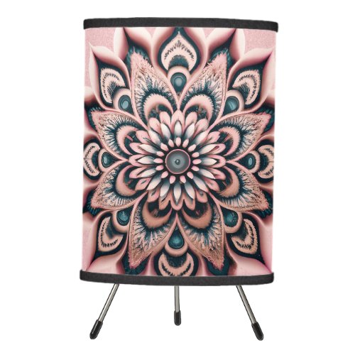 Boho Chic Blush Pink Flower Mandala with Dark Teal Tripod Lamp