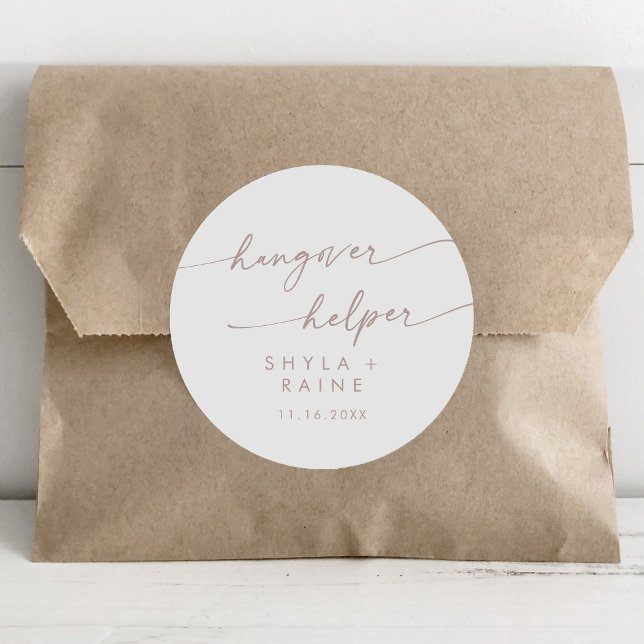 Boho Chic Blush Pink Hangover Helper Favor Classic Round Sticker (Creator Uploaded)
