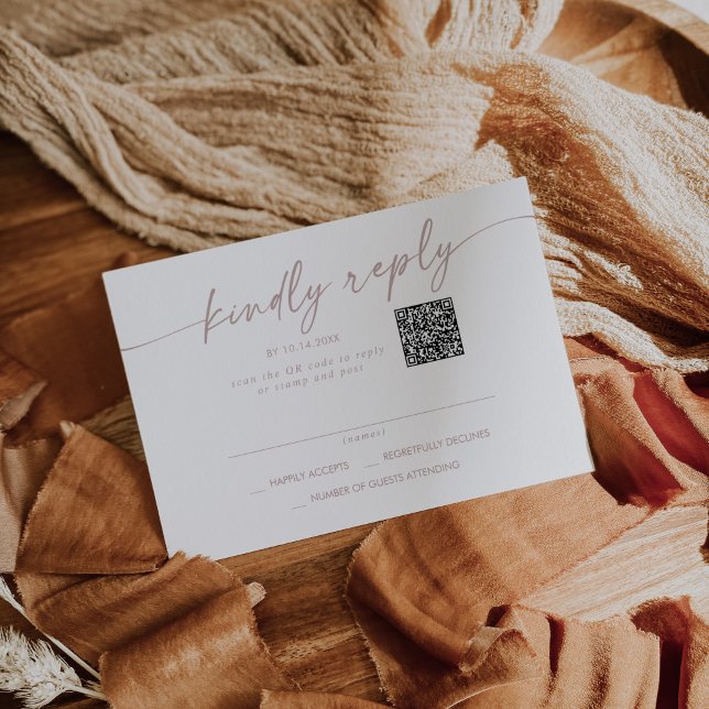 Boho Chic Blush Pink Mail In and QR Code RSVP Card (Creator Uploaded)