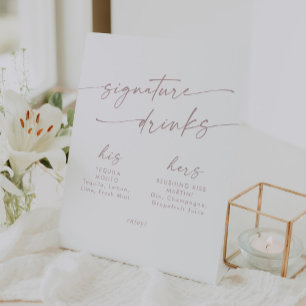 Boho Chic Blush Pink Wedding Signature Drinks Pedestal Sign