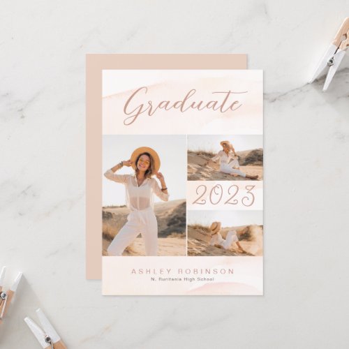 Boho Chic Blush Watercolor  Script Graduation Invitation