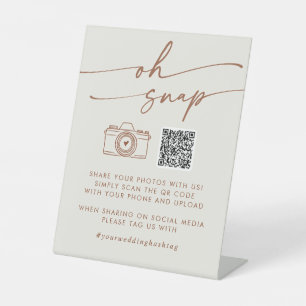 Boho Chic Bohemian Cream Oh Snap QR Code Pedestal Sign