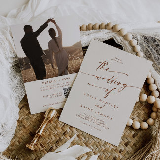 Boho Chic Bohemian Cream Photo QR Code Wedding Invitation