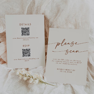Boho Chic Bohemian Cream Taupe QR Code Details RSVP Card
