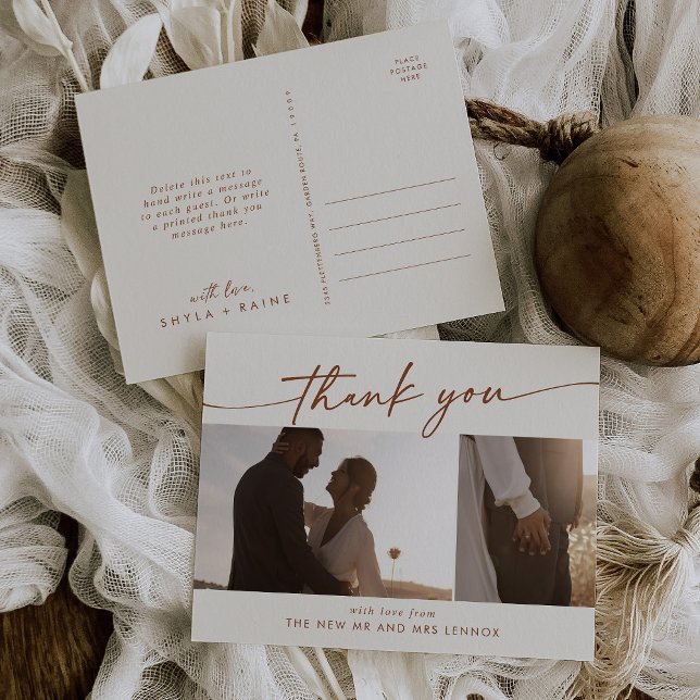 Boho Chic Bohemian Cream Wedding Photo Thank You Postcard (Creator Uploaded)