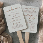 Boho Chic Bohemian Cream Wedding Program Hand Fan<br><div class="desc">This boho chic bohemian cream wedding program hand fan is perfect for a minimalist wedding ceremony. The neutral terracotta burnt orange and cream modern bohemian design features simple rustic calligraphy with a unique yet classic style. Personalize your wedding program with you names, wedding date, location, thank you message, order of...</div>