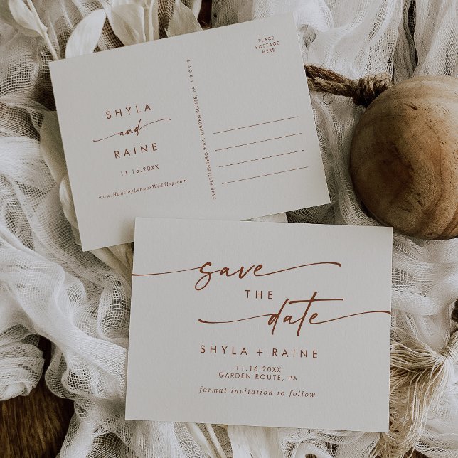 Boho Chic Bohemian Cream Wedding Save the Date Invitation Postcard (Creator Uploaded)