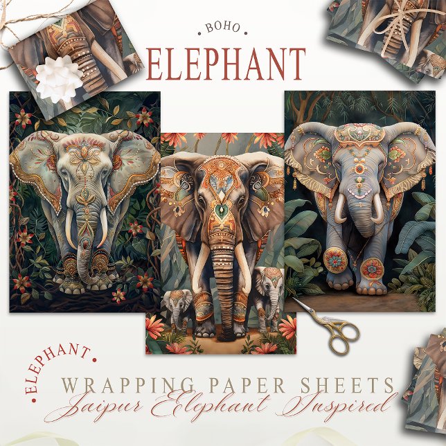 Boho Chic Bohemian Elephant  Wrapping Paper Sheets (Creator Uploaded)