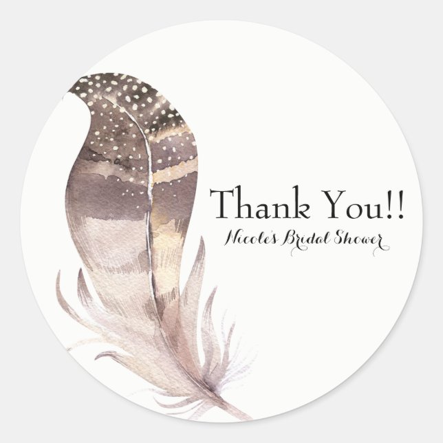 Boho Chic Bohemian Feather Custom Party Favor Classic Round Sticker (Front)