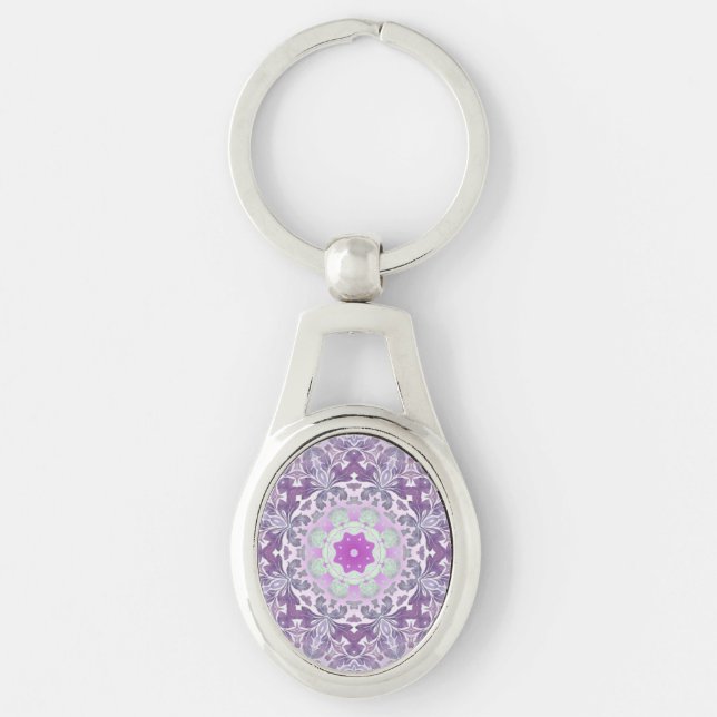 Boho chic Bohemian lilac purple mandala Keychain (Front)