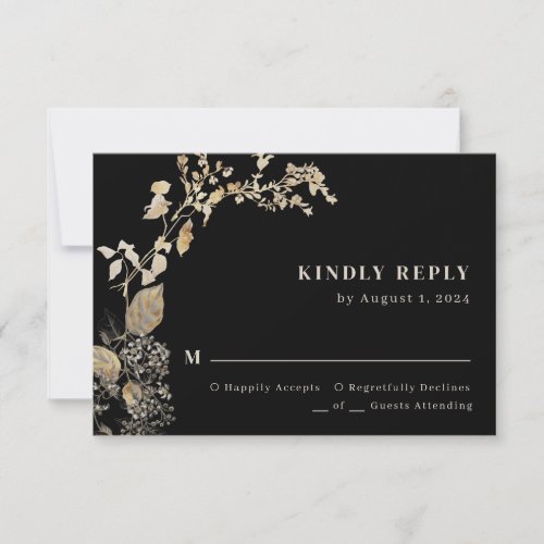 Boho Chic Botanical Foliage Leaves Wedding RSVP Card