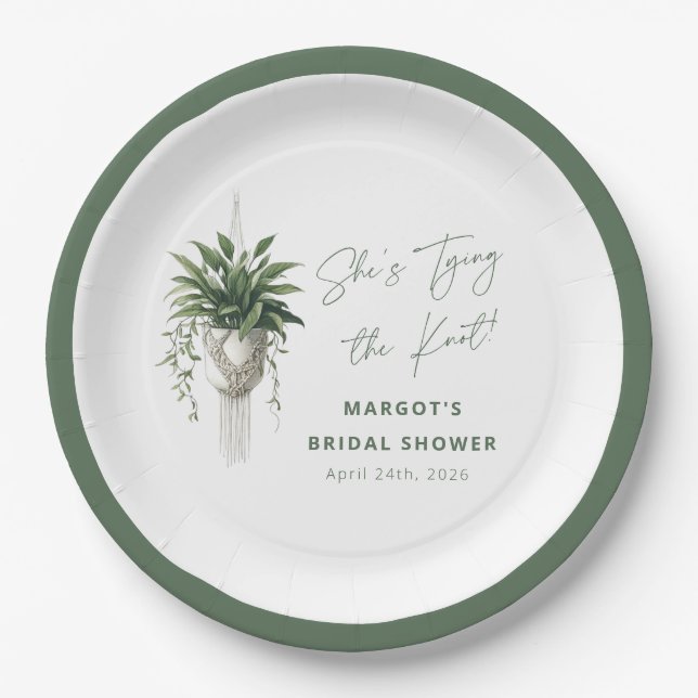 Boho Chic Botanical "Tie the Knot" Bridal Shower Paper Plates (Front)