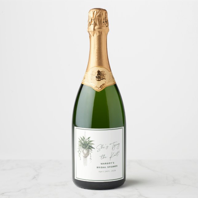 Boho Chic Botanical "Tie the Knot" Bridal Shower Sparkling Wine Label (Front)
