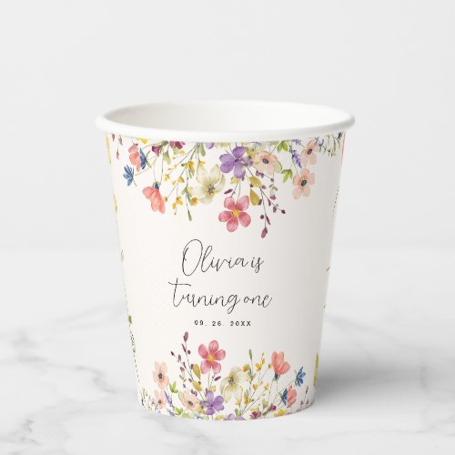 Boho Chic Botanical Wildflower First Birthday Paper Cups