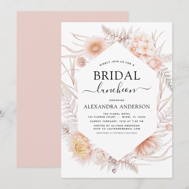 Boho Chic Bridal Shower Luncheon Dusty Pink Desert Invitation (Front/Back)