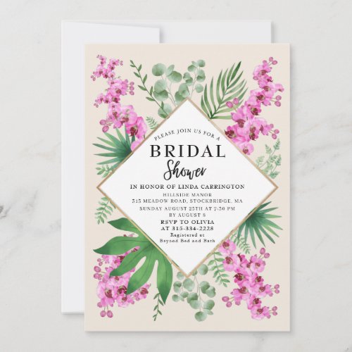Boho Chic Bridal Shower Tropical Floral QR Code Invitation