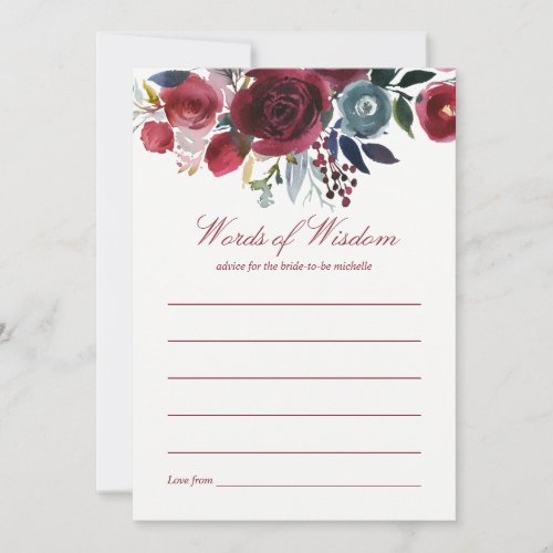 Boho Chic Burgundy and Navy Autumn Fall Wedding Advice Card