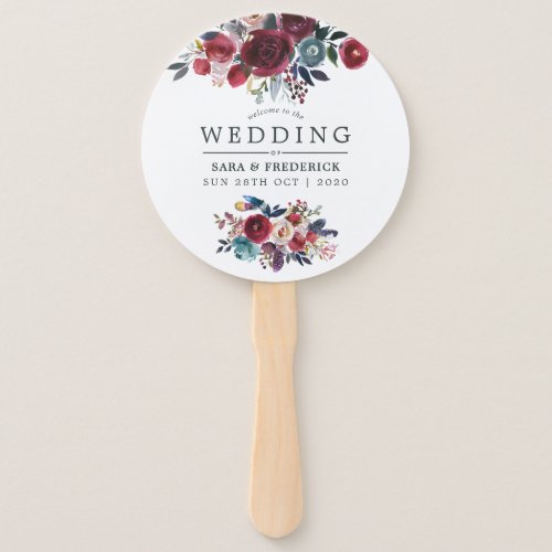 Boho Chic Burgundy and Navy Autumn Fall Wedding Hand Fan