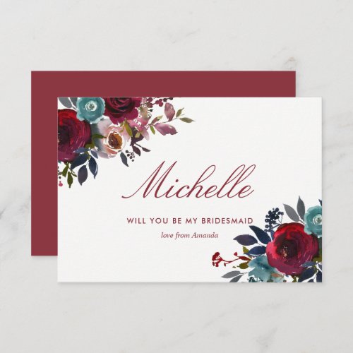 Boho Chic Burgundy and Navy Autumn Fall Wedding Invitation