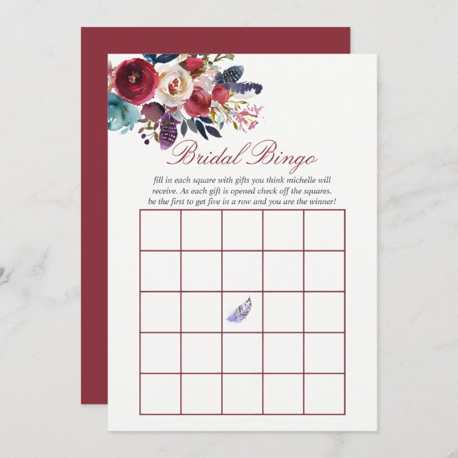 Boho Chic Burgundy and Navy Autumn Fall Wedding Invitation (Front/Back)
