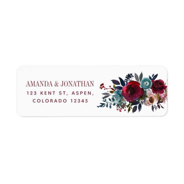 Boho Chic Burgundy and Navy Autumn Fall Wedding Label (Front)