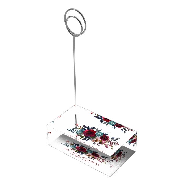 Boho Chic Burgundy and Navy Autumn Fall Wedding Place Card Holder (Corner)