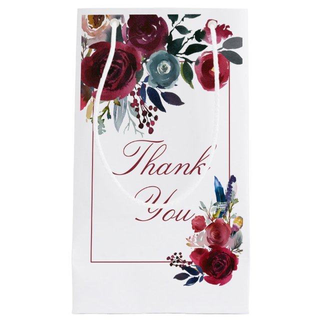 Boho Chic Burgundy and Navy Autumn Fall Wedding Small Gift Bag (Front)