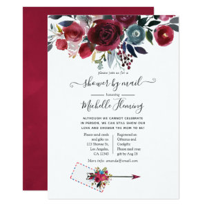 Boho Chic Burgundy and Navy Baby Shower by Mail Invitation