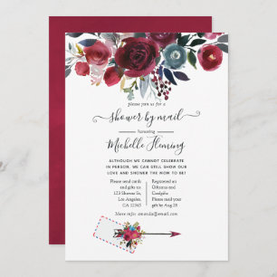 Boho Chic Burgundy and Navy Baby Shower by Mail Invitation