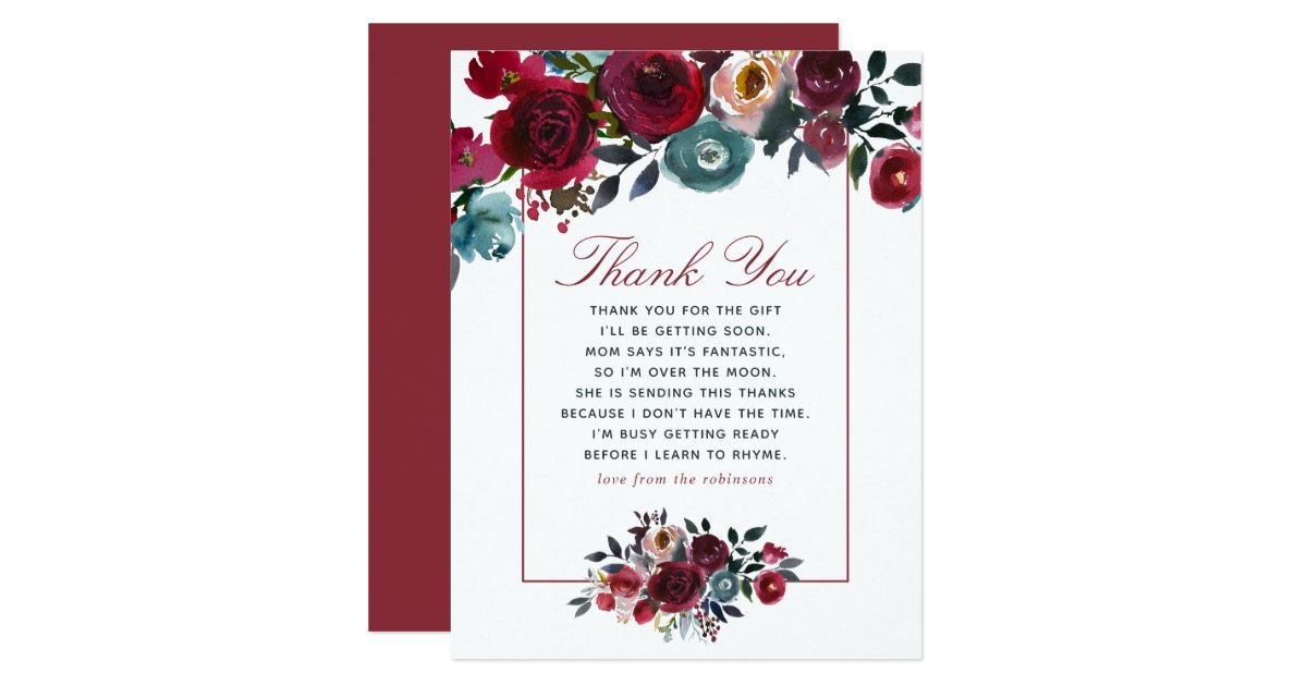 Boho chic burgundy and navy Baby Shower Thanks Invitation | Zazzle.com