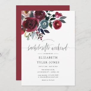 Boho Chic Burgundy and Navy Bachelorette Weekend Invitation