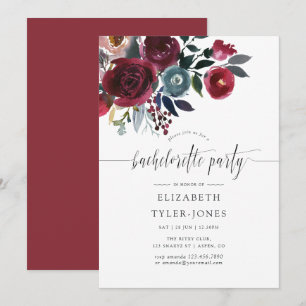 Boho Chic Burgundy and Navy floral Bachelorette Invitation