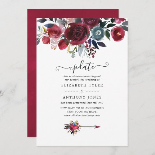 Boho Chic Burgundy and Navy floral Wedding Update Invitation