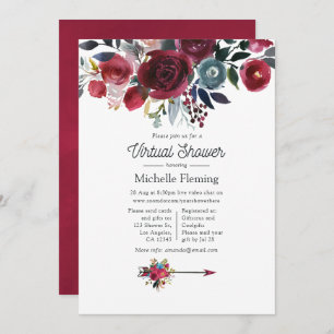 Boho Chic Burgundy and Navy Virtual Baby Shower Invitation