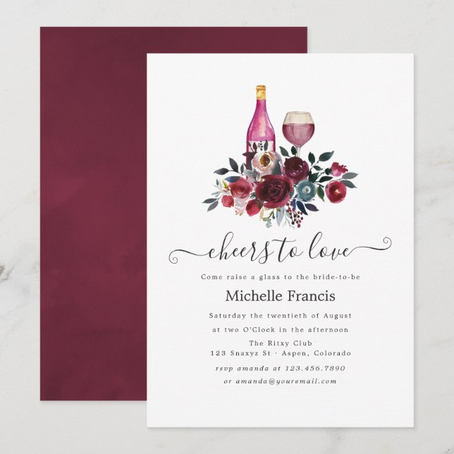 Boho Chic Burgundy and Navy Wine Tasting Invitatio Invitation (Front/Back)