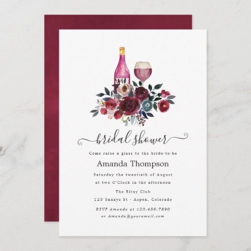 Boho Chic Burgundy and Navy Wine Tasting Invitation