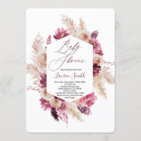 Boho chic burgundy Baby Shower Invitation