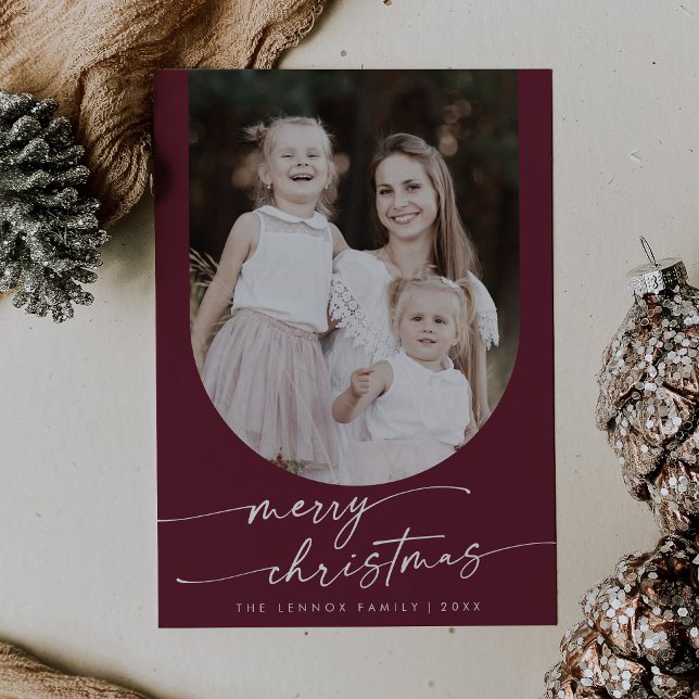 Boho Chic Burgundy Photo Boho Family Christmas Holiday Card (Creator Uploaded)