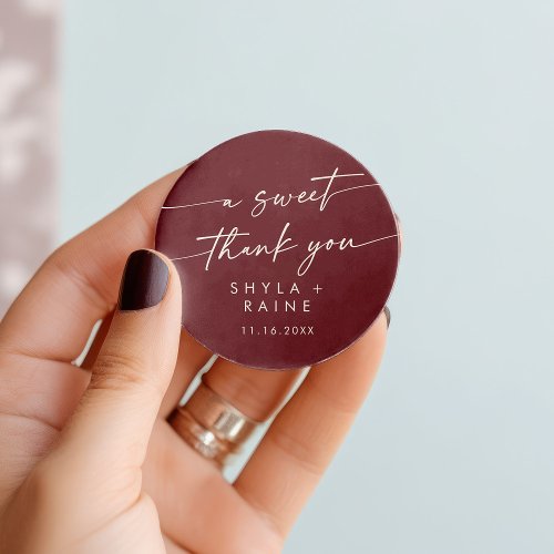 Boho Chic Burgundy Red A Sweet Thank You Favor Classic Round Sticker