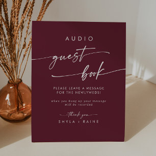 Boho Chic Burgundy Red Audio Guestbook Wedding Pedestal Sign