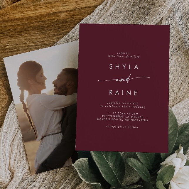 Boho Chic Burgundy Red Casual Photo Wedding Invitation (Creator Uploaded)