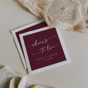 Boho Chic Burgundy Red Cheers to Love Wedding Napkins
