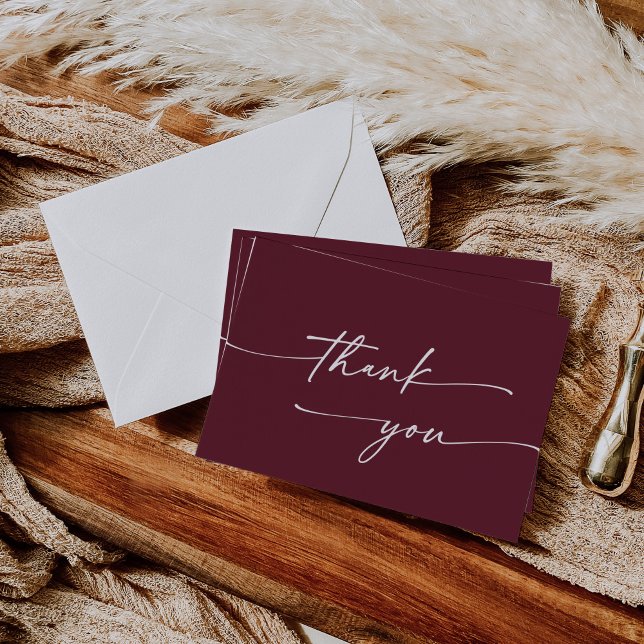 Boho Chic Burgundy Red Flat Wedding Thank You Card (Creator Uploaded)