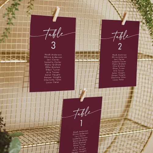 Boho Chic Burgundy Red Hanging Seating Chart Invitation