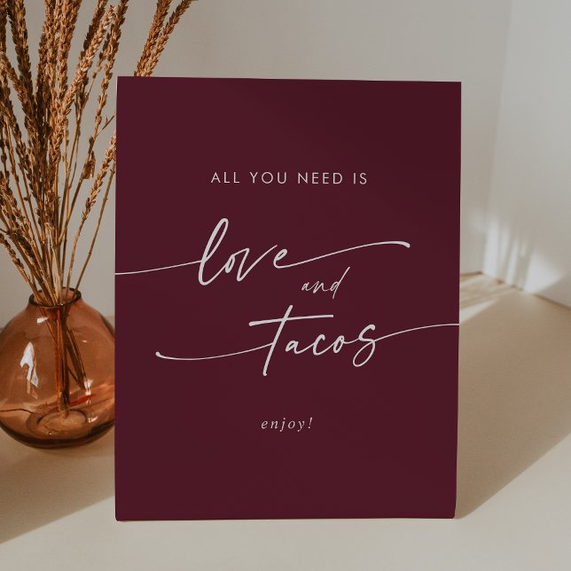 Boho Chic Burgundy Red Love Taco Bar Wedding Pedestal Sign (Boho Chic Burgundy Red Love Taco Bar Wedding Pedestal Sign)