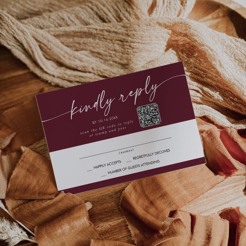 Boho Chic Burgundy Red Mail In and QR Code RSVP Card
