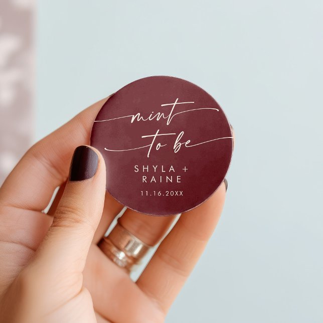 Boho Chic Burgundy Red Mint To Be Favor Sticker (Creator Uploaded)