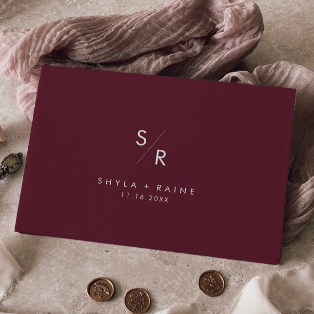 Boho Chic Burgundy Red Monogram Wedding Guest Book (Creator Uploaded)
